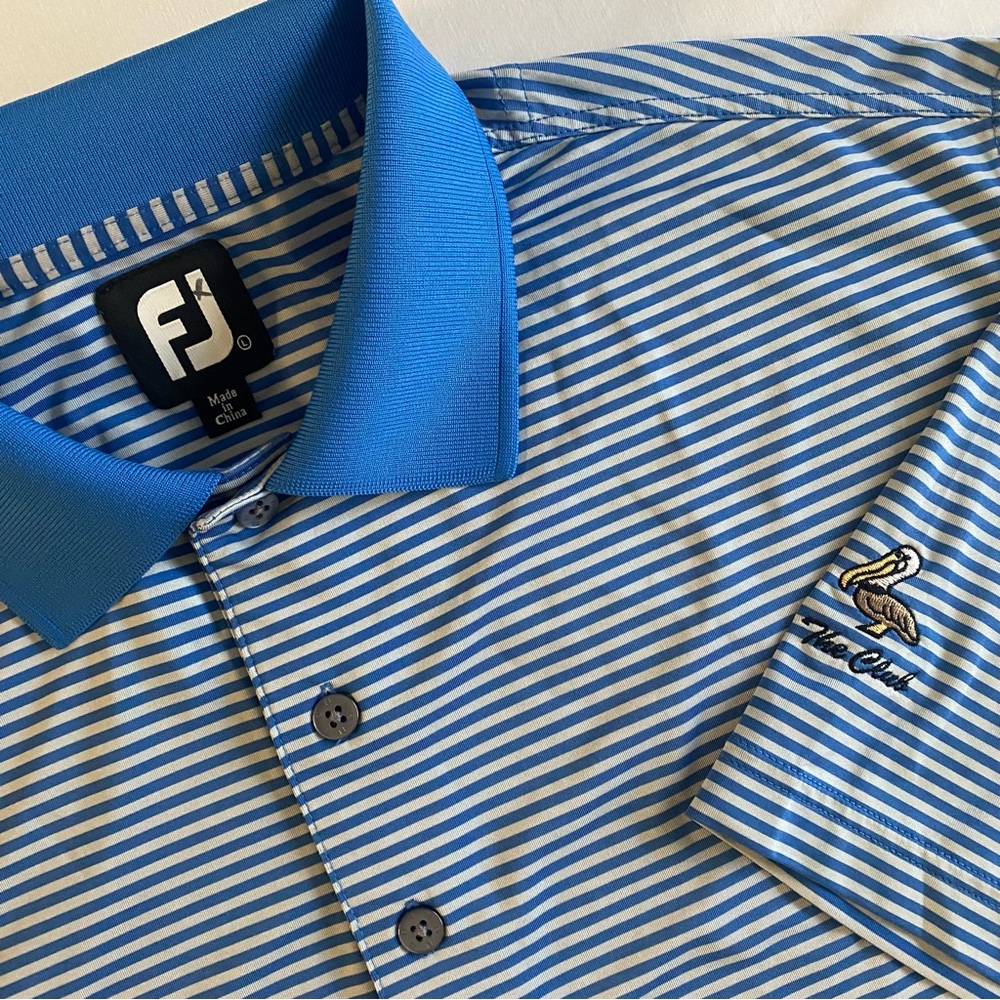 FootJoy Polo Men L Striped Pelican Golf Club Performance Stretch Shirt